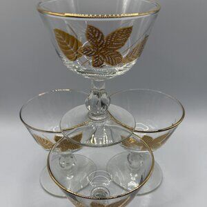 Vintage Libbey 'Gold Leaves' Sherbet Glass Set of Four